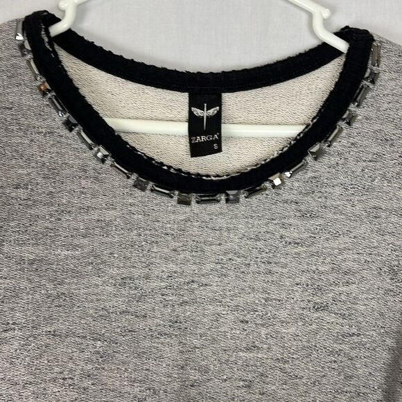 Gray Cotton Zarga Asemetrical Sweater with Beaded Details Women's S - Picture 3 of 6